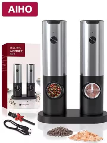 Set moulins sel et poivre rechargeables USB — base de charge